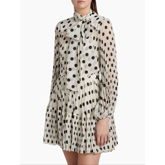 Zimmermann Polka Dot Pussybow Minidress in Cream Black Dot US 6 $895 - Picture 2 of 12